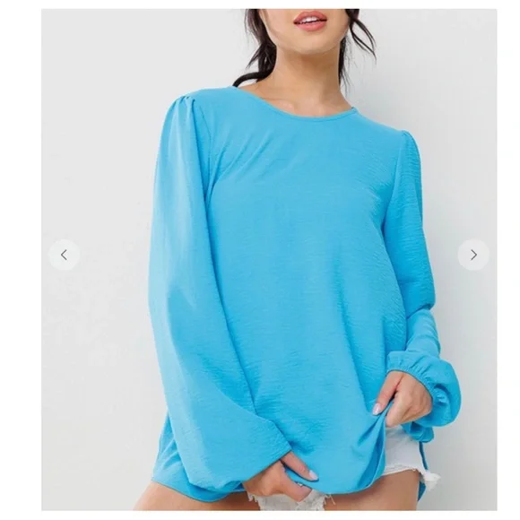 Boho Balloon Long Sleeve Solid Blouse - Picture 3 of 5